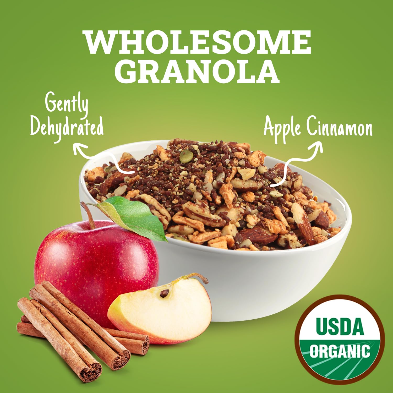 Apple Cinnamon Un-Cereal™ Granola Gluten Free and Grain Free, Dehydrated 9.3oz Pack of healthy granola, Perfect for Smoothies, Free from Cheap