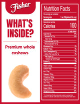 Fisher Snack Premium Whole Cashews, 24 Ounces, Roasted with Sea Salt, No Artificial Colors or Flavors, 100% Recyclable