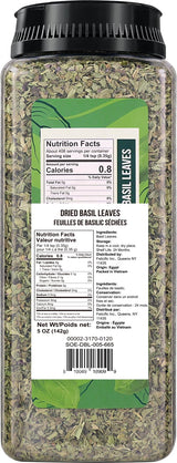 Soeos Basil Leaves, 5 oz (142g), Cut and Sifted, Dried Basil Leaves, Pairs Well with Pasta, Salad, Pizza, Sauces, Poultry, An Essential Seasoning