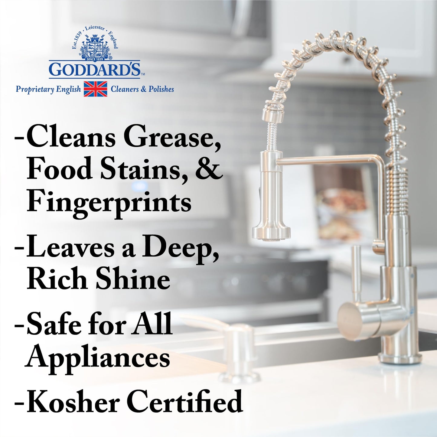 Goddard's Stainless Steel Cleaning Spray for Kitchen Appliances - Removes Grease & Food Stains, Brightens Surfaces to Streak-Free Shine, Resists