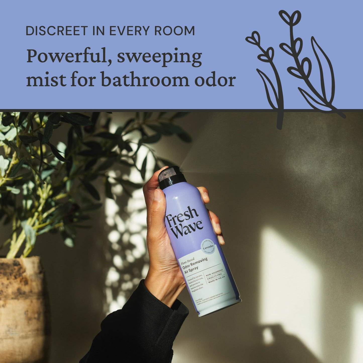 Fresh Wave Lavender Odor Eliminator Spray & Air Freshener, 8 oz. | Non-Aerosol, Fine Mist | Odor Absorbers | Safer Odor Relief | Natural Plant-Based