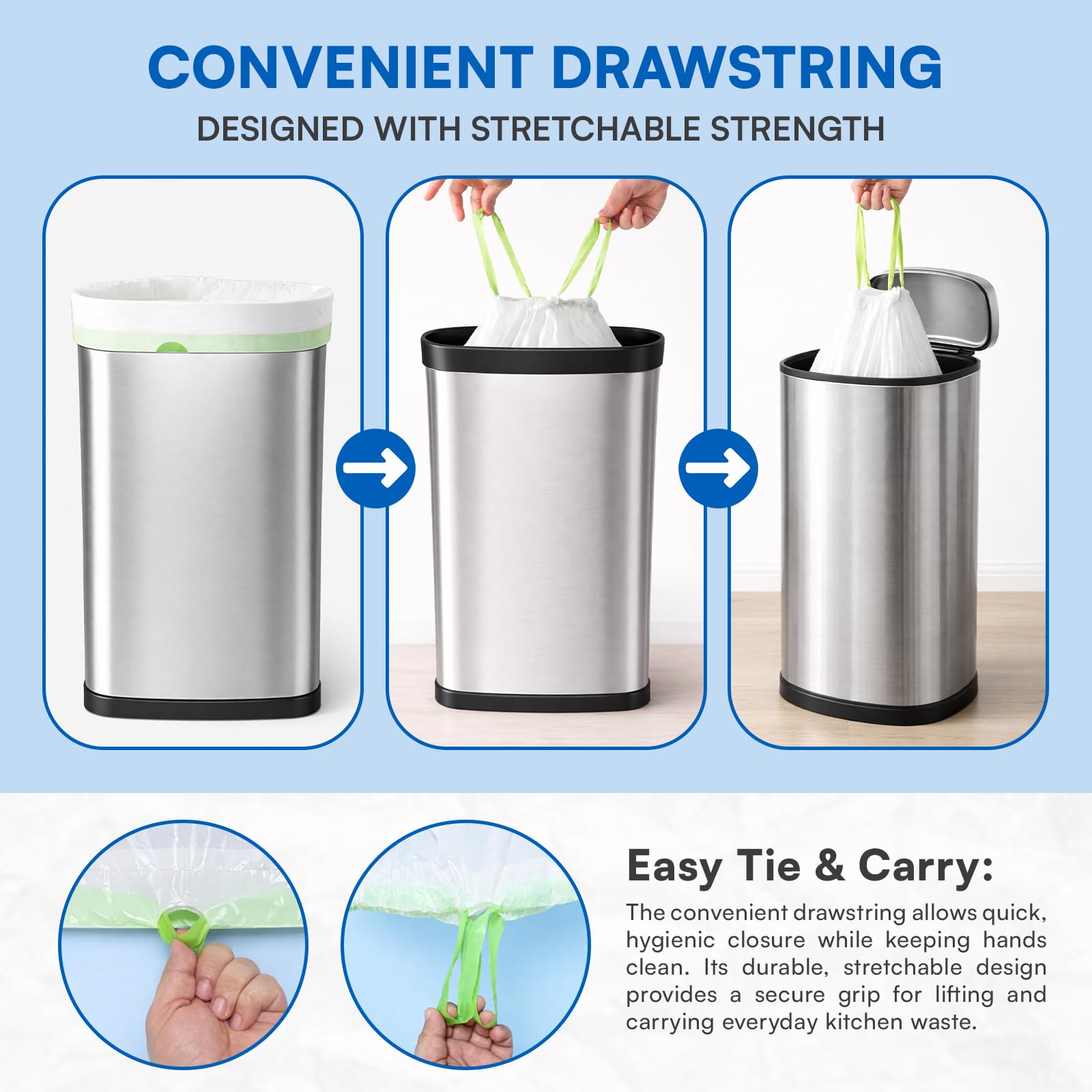 13 Gallon Drawstring Trash Bags 120 Count Leakproof, Strong Durable, Pre-separated Garbage Bags | Easy Handling, Heavy-Duty, Waste Bag for House