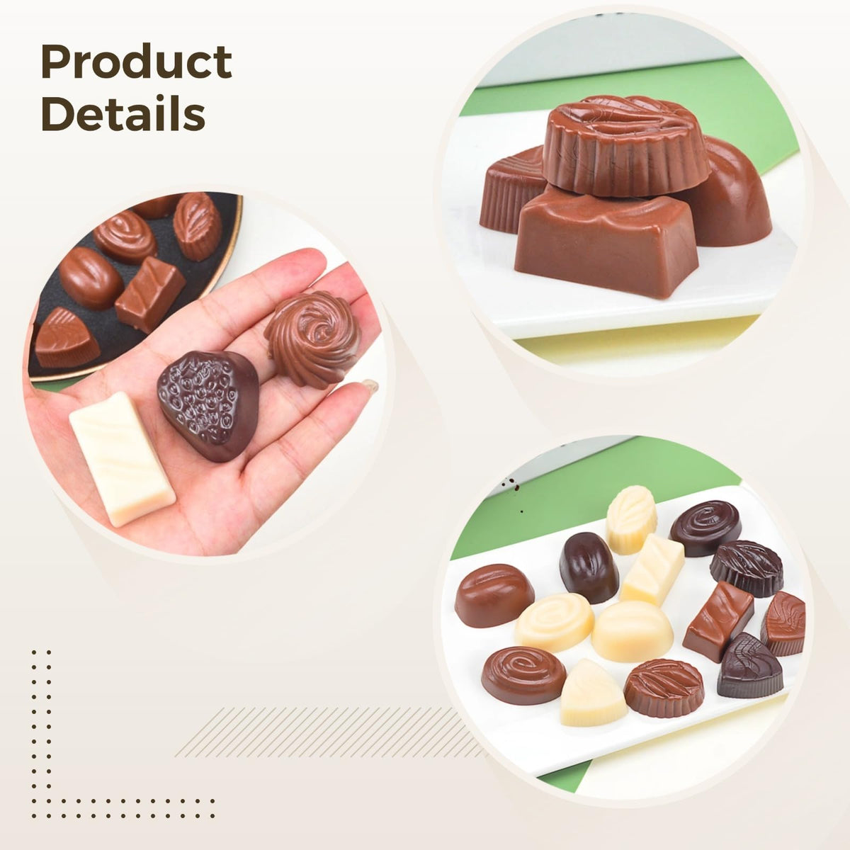 30-Piece Artificial Chocolate Set, Realistic Food Replicas In Dark, Milk, And White Chocolate Assortments For Store Displays, Photography,