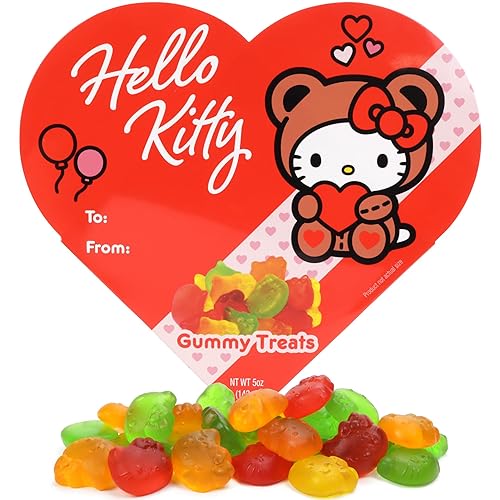 Hello Kitty Valentine's Heart Box, Gummy Fruit Flavored Candy Inside, To/From Section for Gifting, 5 Ounces