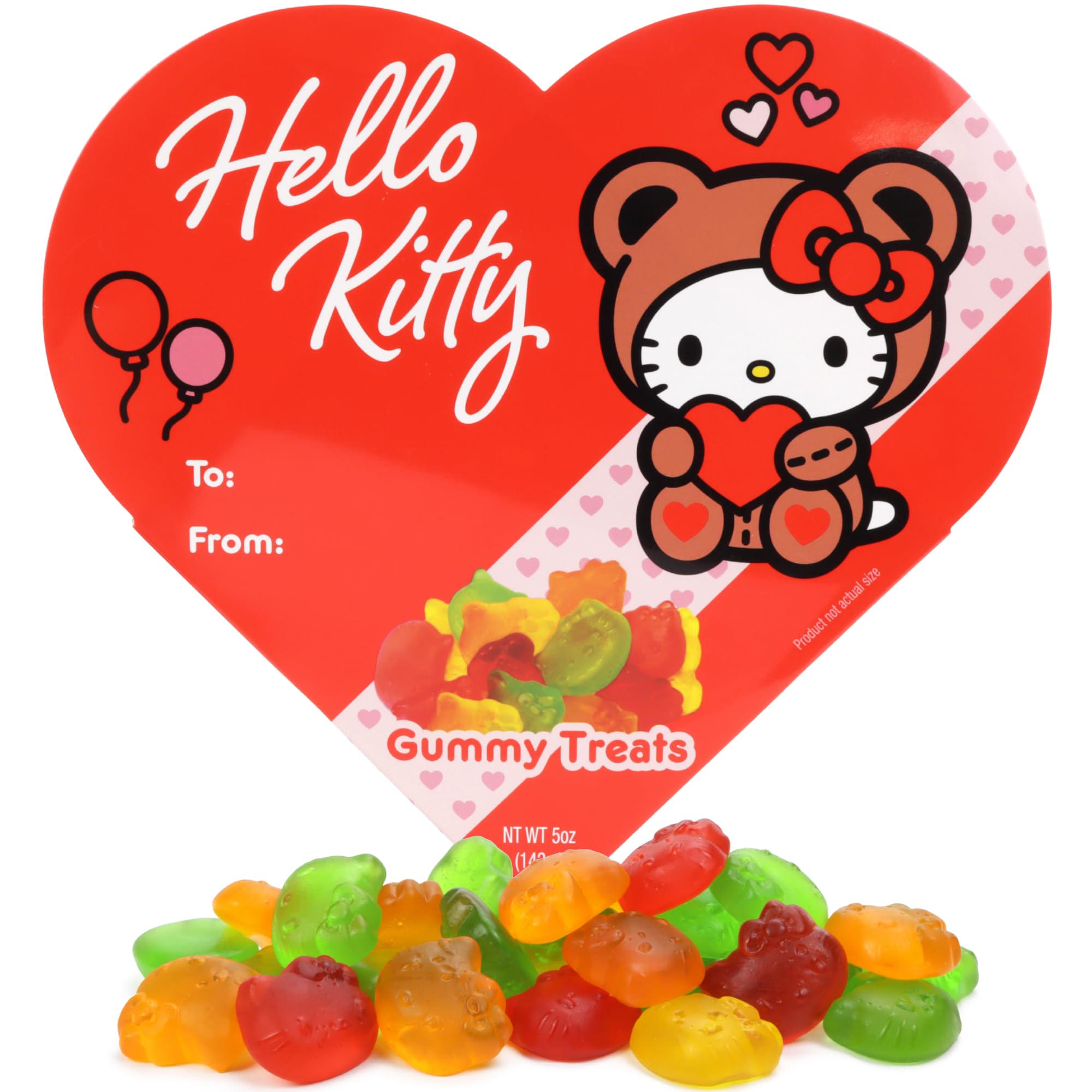 Hello Kitty Valentine's Heart Box, Gummy Fruit Flavored Candy Inside, To/From Section for Gifting, 5 Ounces