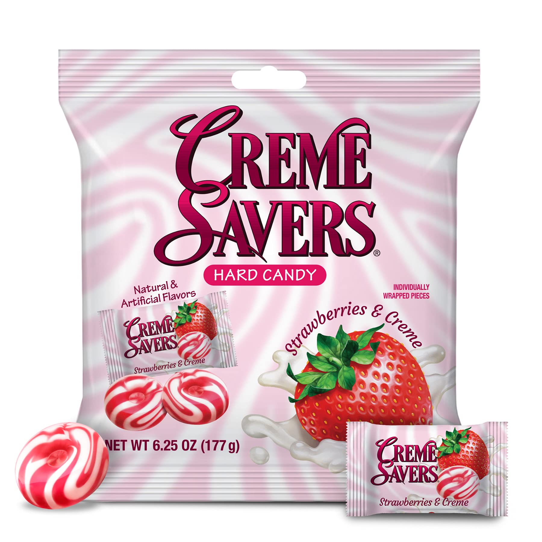 Creme Savers Strawberries and Creme Hard Candy | The Taste of Fresh Strawberries Swirled in Rich Cream | The Original Classic Brought To You By Iconic