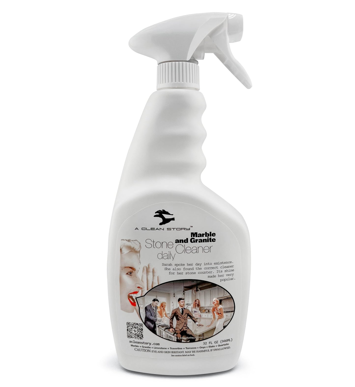 Marble and Granite Daily Stone Cleaner (Neutral Cleaner - Ph7) 32oz Ready-To-Use Formula - Large Spray Bottle