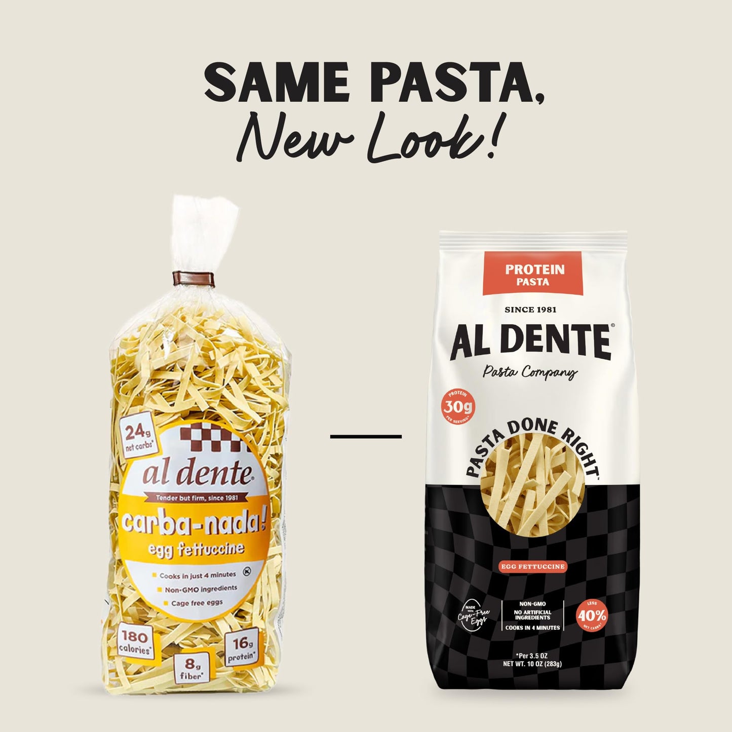 Al Dente Protein Pasta Egg Fettuccine - 30g High Protein in 3.5oz Serving, Lower Carb, High Fiber. Cage-Free Eggs & Semolina. (Previously Carba-Nada