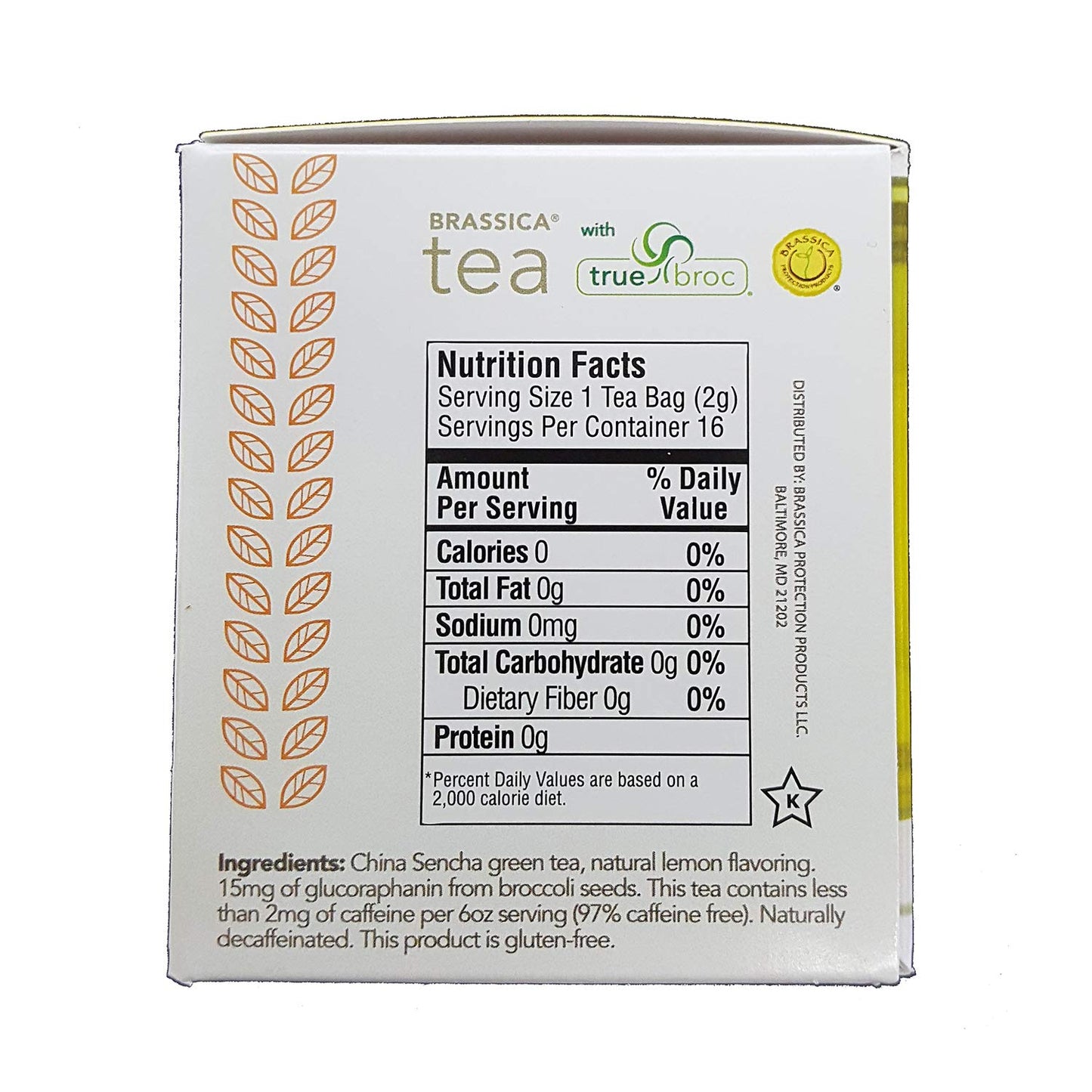 Brassica® DECAF. Green W/Lemon Tea W/sgs~ 6 Boxes (96 Tea Bags)