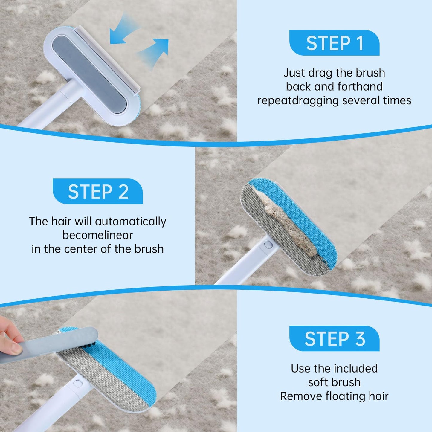 Multifunctional Pet Hair Remover Tool for Furniture, Reusable Washable Dog and Cat Hair Lint Removal Brush, 4 in 1 17.3Inch Extendable, Adjustable