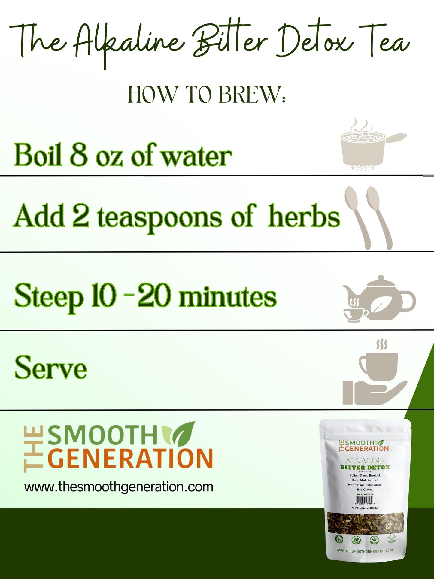 Alkaline Bitter Detox Tea - Herbal Digestive & Detox Support - 100% Natural, Vegan, Non-GMO, 4 0z Loose Leaf Tea