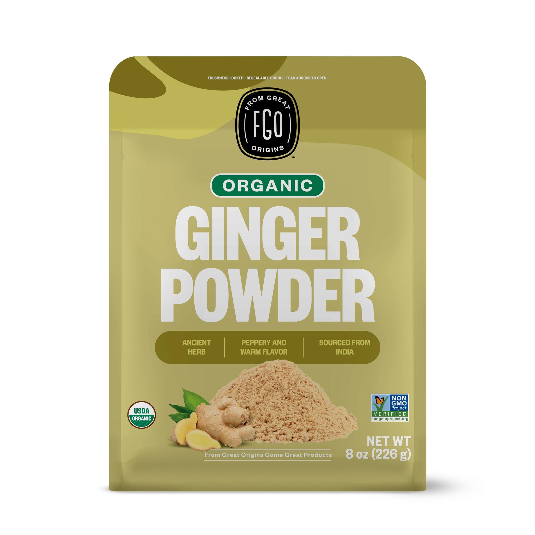 FGO Organic Ginger Powder, Imported from India, 8oz, Packaging May Vary (Pack of 1)