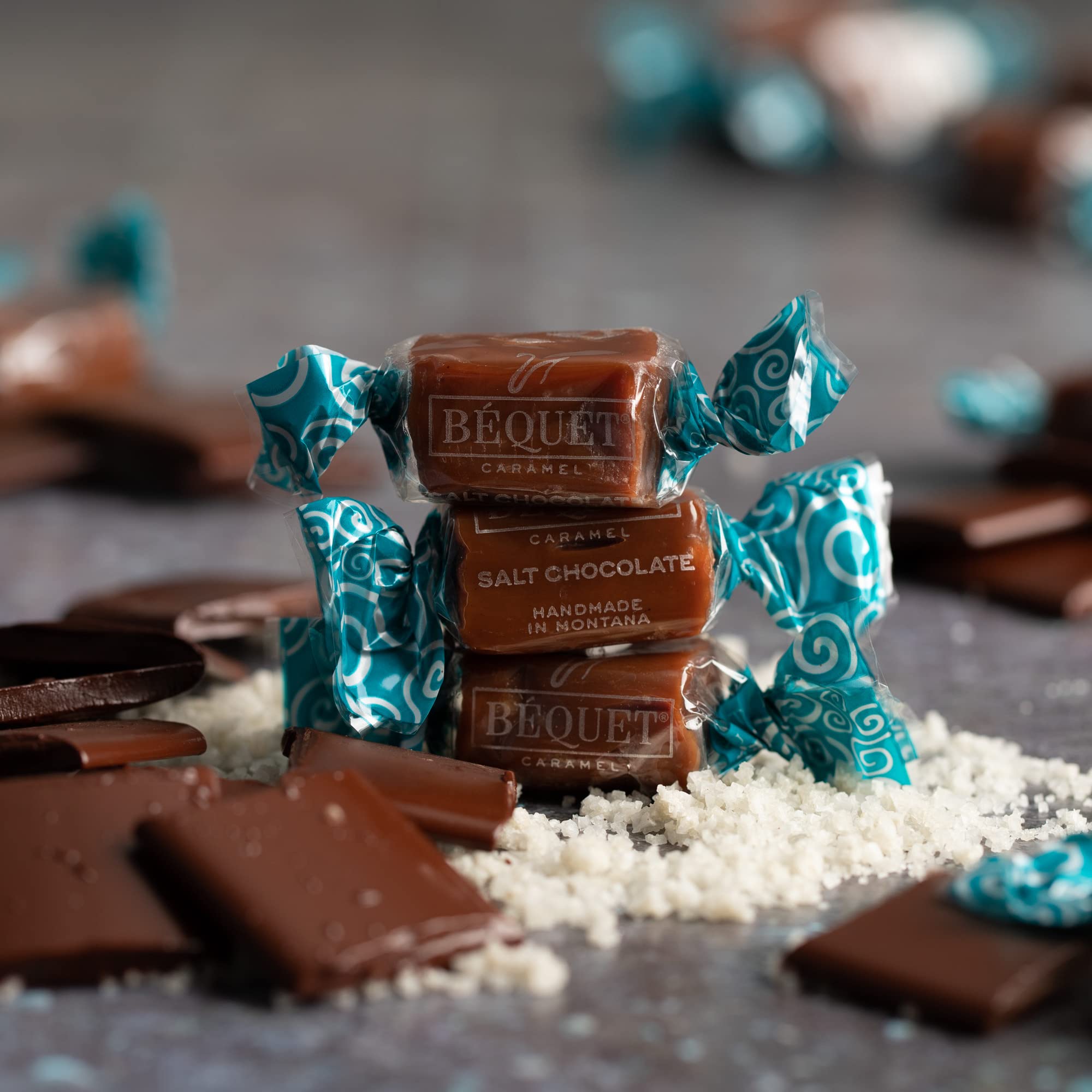 Béquet Caramel - Salt Chocolate Caramel - Caramel Candy Individually Wrapped - Gourmet Caramel Candy - Made in Montana - Kosher (Star-D) and Gluten