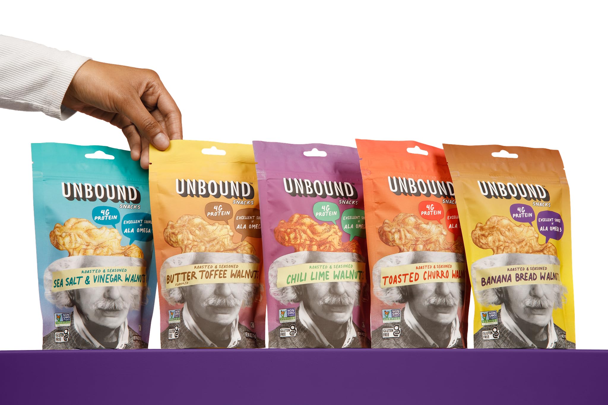 Unbound Snacks Flavored Nuts - Variety Walnuts Sampler, 4 oz (Pack of 5) - Healthy Snacks, 4g Protein, High in Omega 3, Gluten Free, Vegan - Freshly