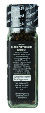 Watkins Organic Black Peppercorn Grinder, 2.6 Ounce