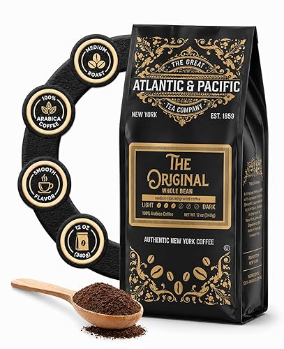 A&P Coffee Original Medium Roast Whole Bean Coffee, 12 oz, 100% Arabica Coffee Beans, Classic Smooth Flavor, Fresh Roasted Blend, Rich Aroma, Ideal