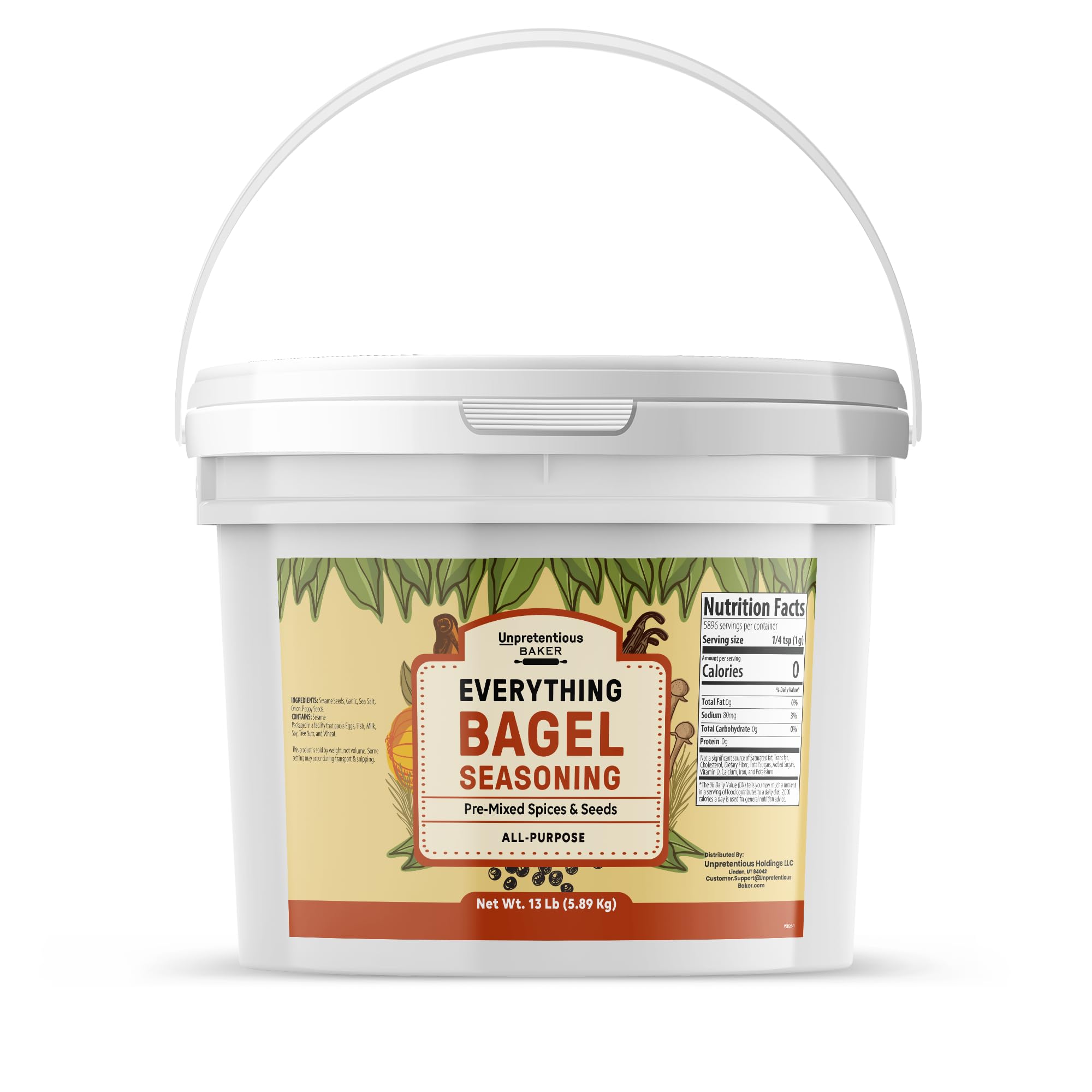 Unpretentious Everything Bagel Seasoning, 2 Gallon Bucket, Add Texture & Flavor to Any Recipe, Mix of Sesame Seeds, Garlic, Onion & Salt (208 Ounce)