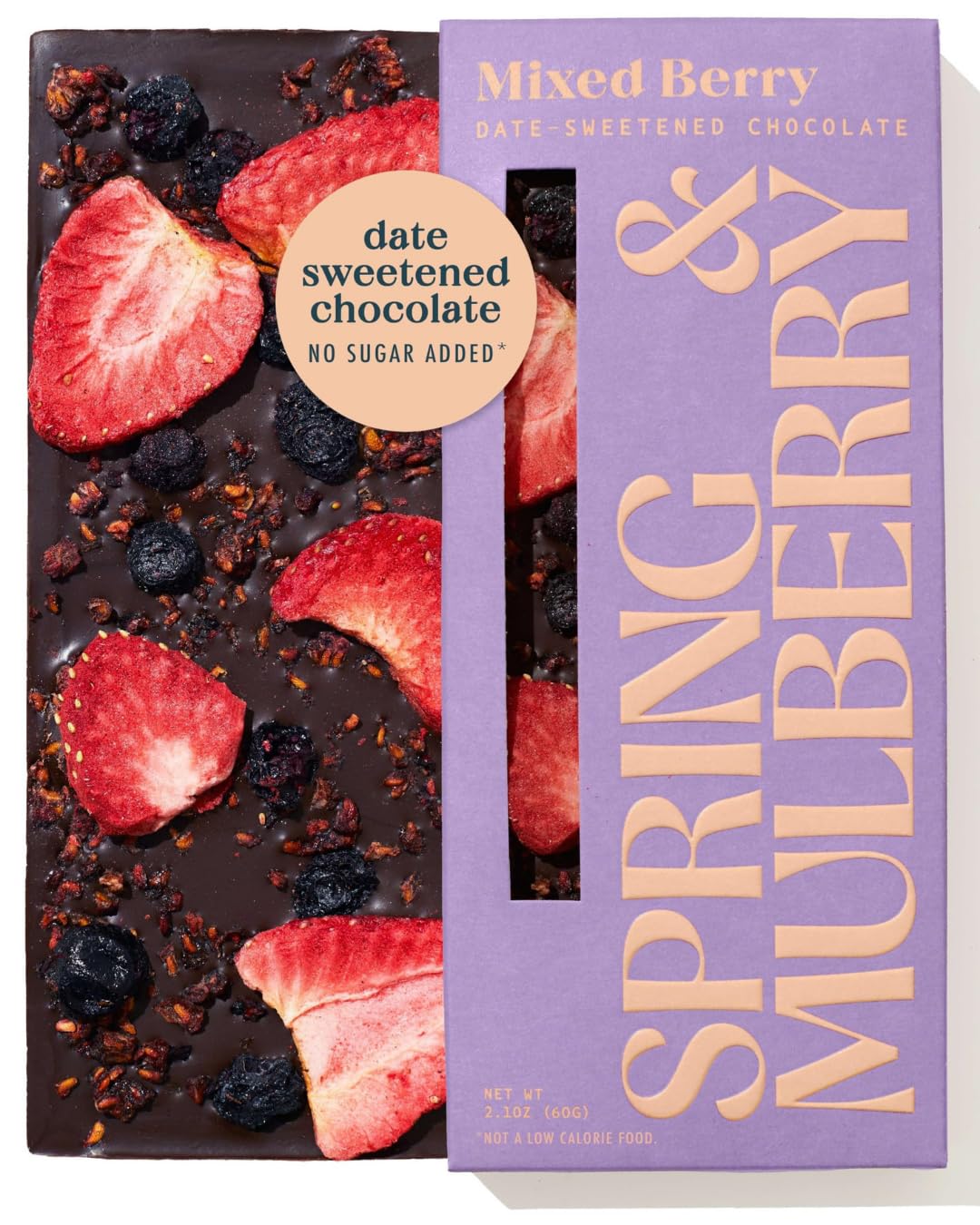 Spring & Mulberry, Bar Chocolate Pure Mixed Berry Date Sweetened, 2.1 Ounce
