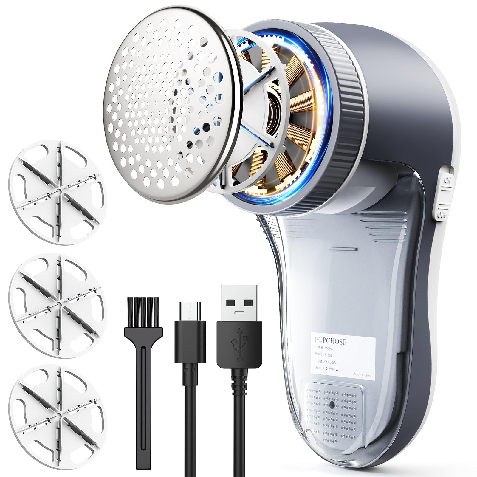 POPCHOSE Fabric Shaver, Lint Shaver for Clothing, Electric Lint Remover with 6-Leaf Blades, Sweater Defuzzer, Clothes Shaver for Couch, Furniture