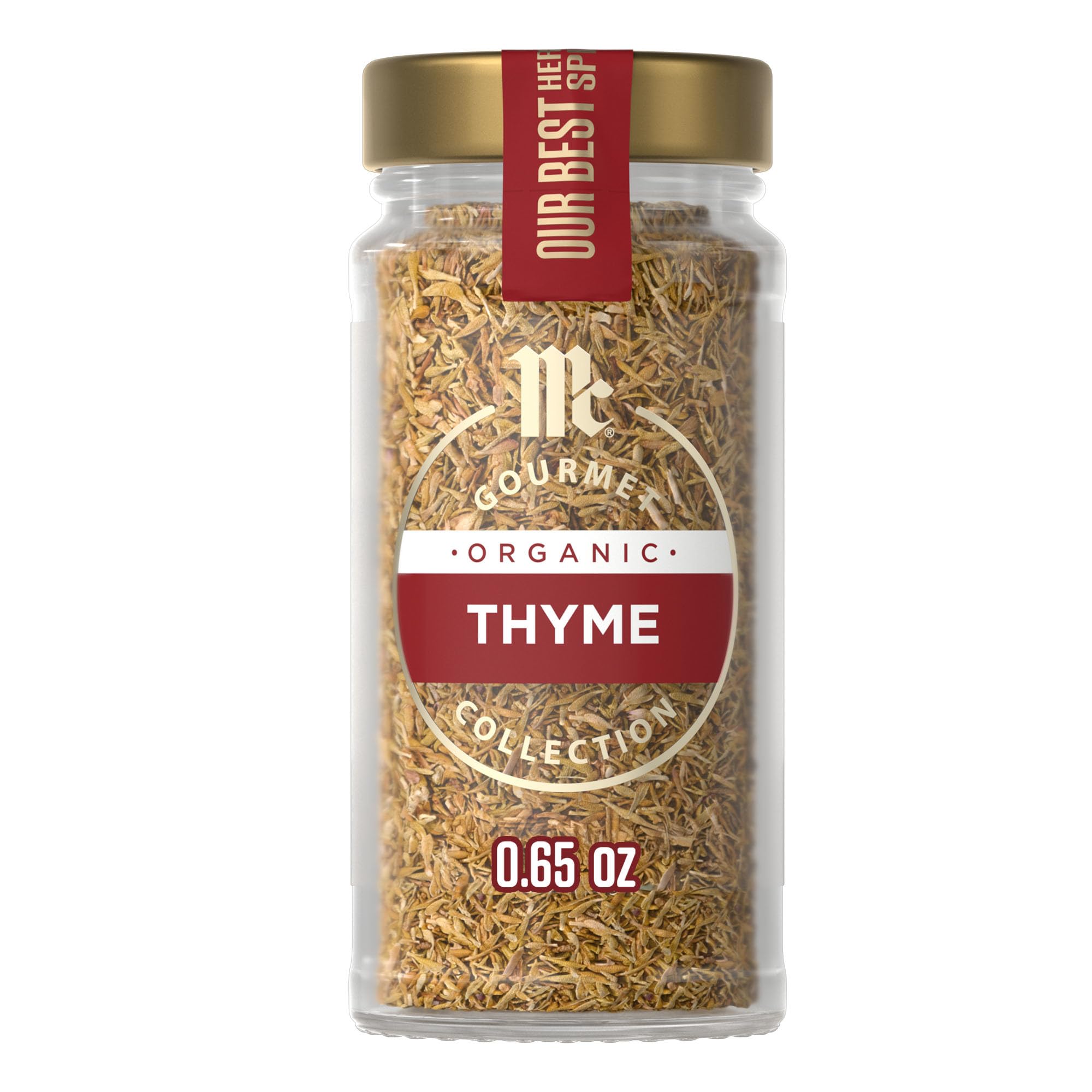 McCormick Gourmet Collection Thyme, Organic, Non GMO, Our Best Herbs & Spices, Warm, Aromatic Flavor Enhances Soups, Stews, Grilled Meats, Vegetables
