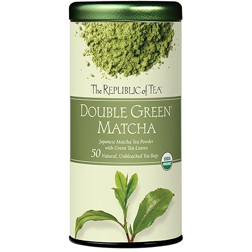 The Republic of Tea Organic Double Green Matcha, Individual Tea Bags with Japanese Matcha Tea Powder and Green Tea Leaves Blend, Natural Unbleached