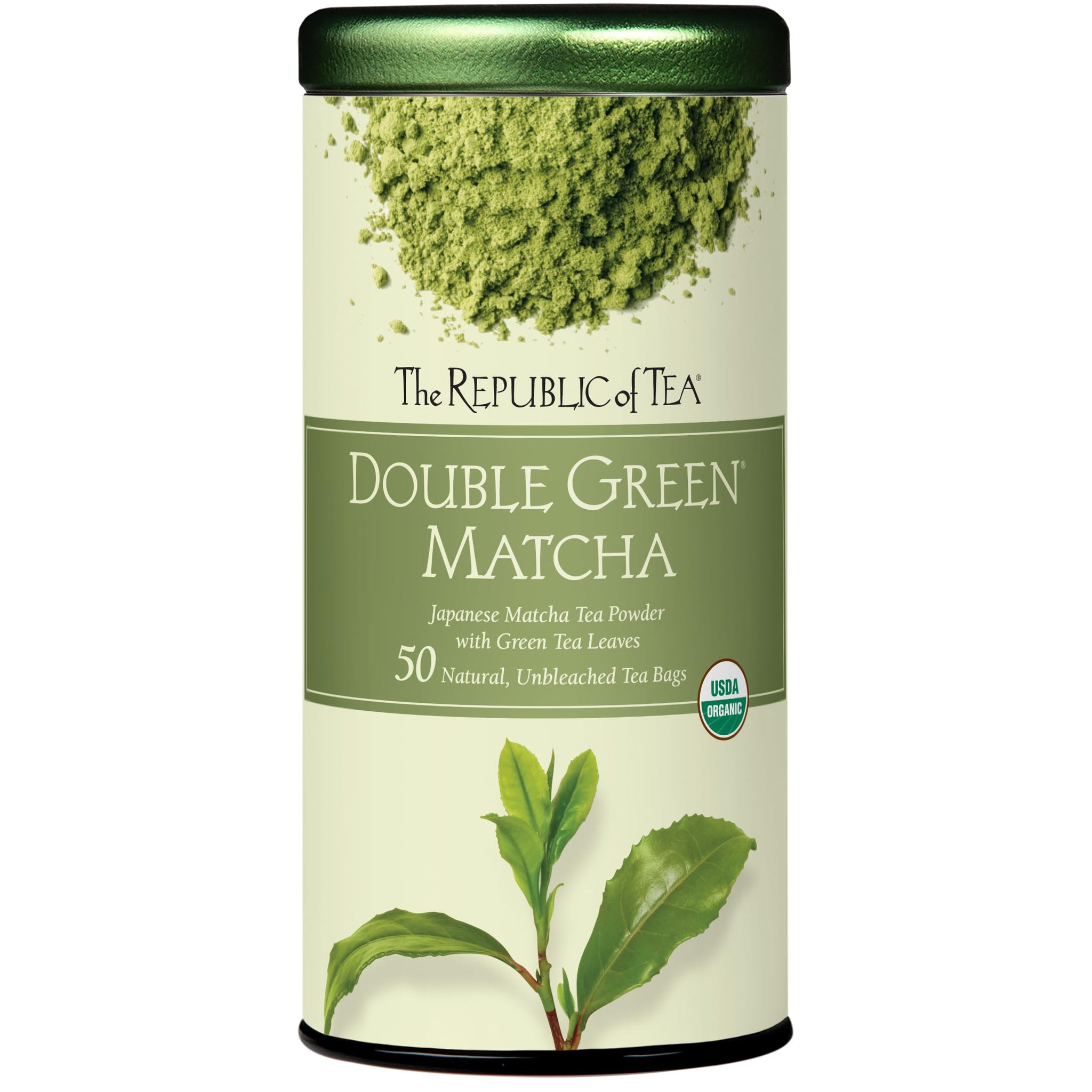 The Republic of Tea Organic Double Green Matcha, Individual Tea Bags with Japanese Matcha Tea Powder and Green Tea Leaves Blend, Natural Unbleached