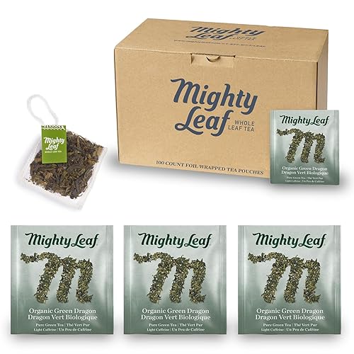 Mighty Leaf Organic Green Dragon Tea - 100 Count Whole Leaf Green Tea Bags - Smooth & Earthy Flavor - Premium Silk Pouches for Wellness and Natural