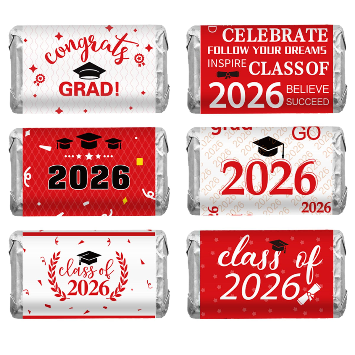 Graduation Party Decorations, 2026 Graduation Candy Stickers, 120 PCS Red White Congrats Grad Mini Candy Wrappers Class of 2026 Bar Label Sticker Gift