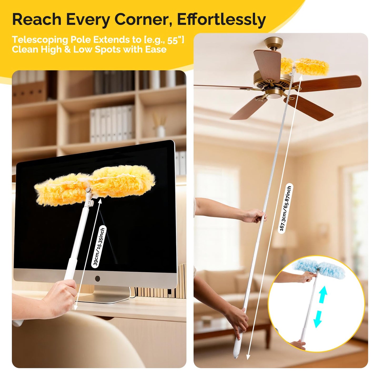 AIDELY 6 FT Extendable Duster Handle with 20 Pcs Refills, Heavy Duty Starter Kit Compatible with Swiffer, Disposable Microfiber Dusting Pads