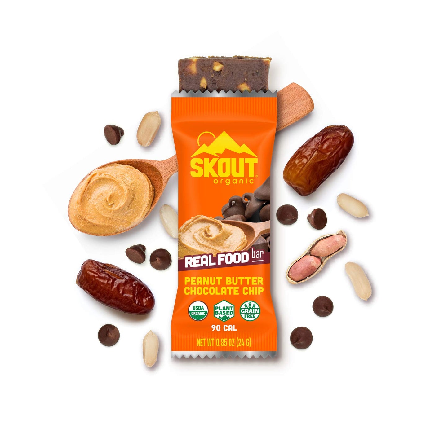 Skout Organic Peanut Butter Chocolate Chip Real Food Bars for Kids (6 Pack) | Organic Snacks for Kids | Plant-Based Nutrition, | Vegan | Gluten