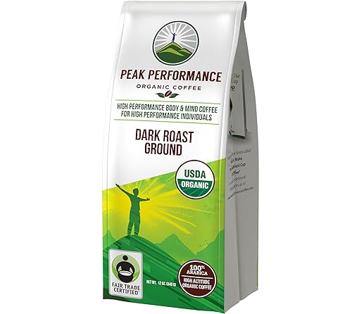Peak Performance High Altitude Organic Coffee - Fair Trade, Low Acid, Non GMO, and Beans Full of Antioxidants - Dark Roast Smooth Tasting USDA