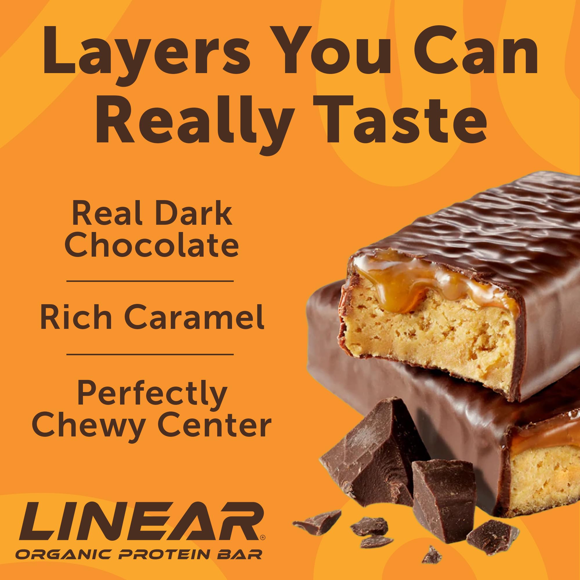 Linear Protein Bar Chewy Gooey Caramel, 20g Organic Whey Protein Bars, 10g Fiber, No Seed Oils, No Sucralose, USDA Organic, Gluten Free, 12 Pack