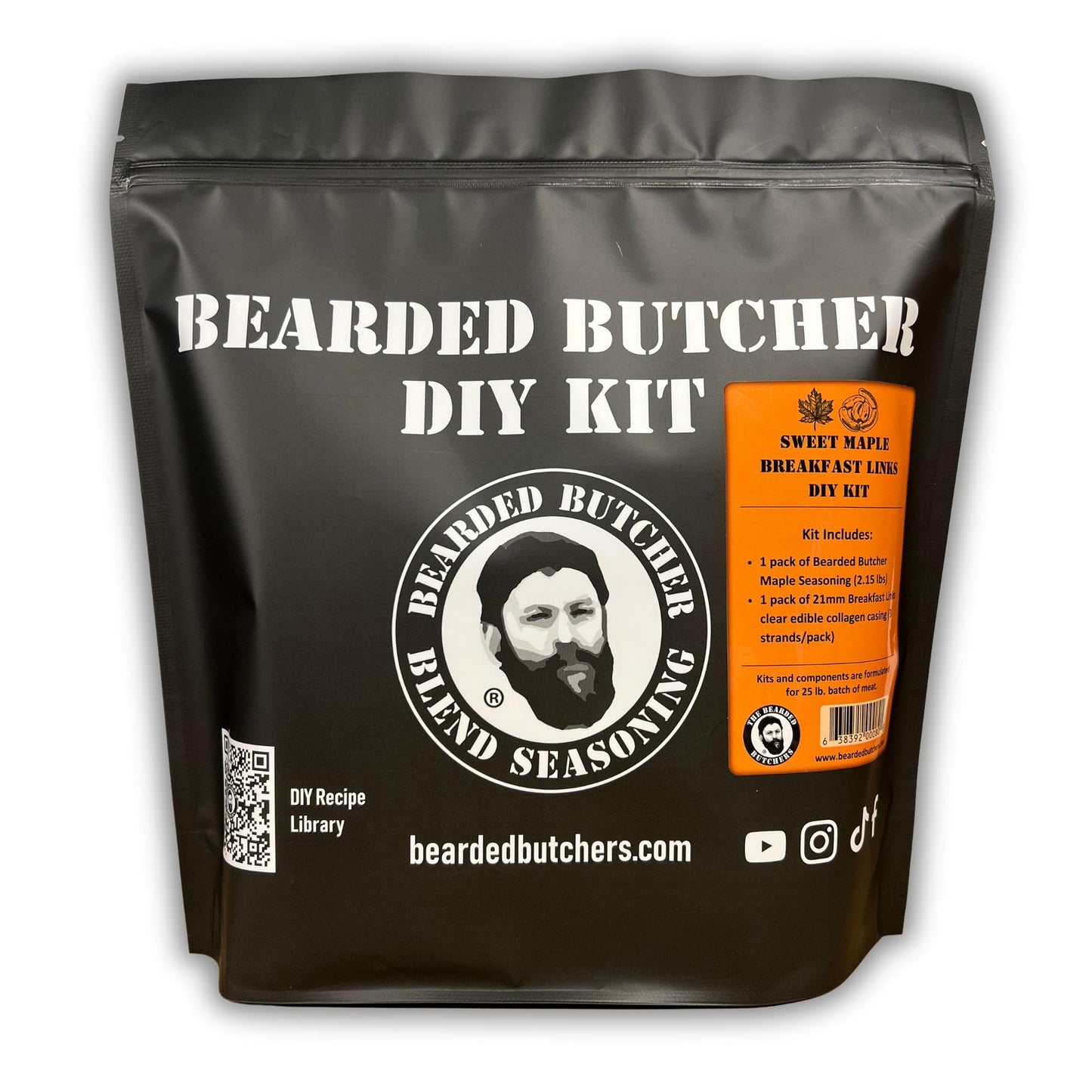 Bearded Butchers Sweet Maple Breakfast Links DIY Kit - Classic Sweet & Savory Maple Breakfast Sausage - Includes Maple Sugar Seasoning & 21mm Collagen