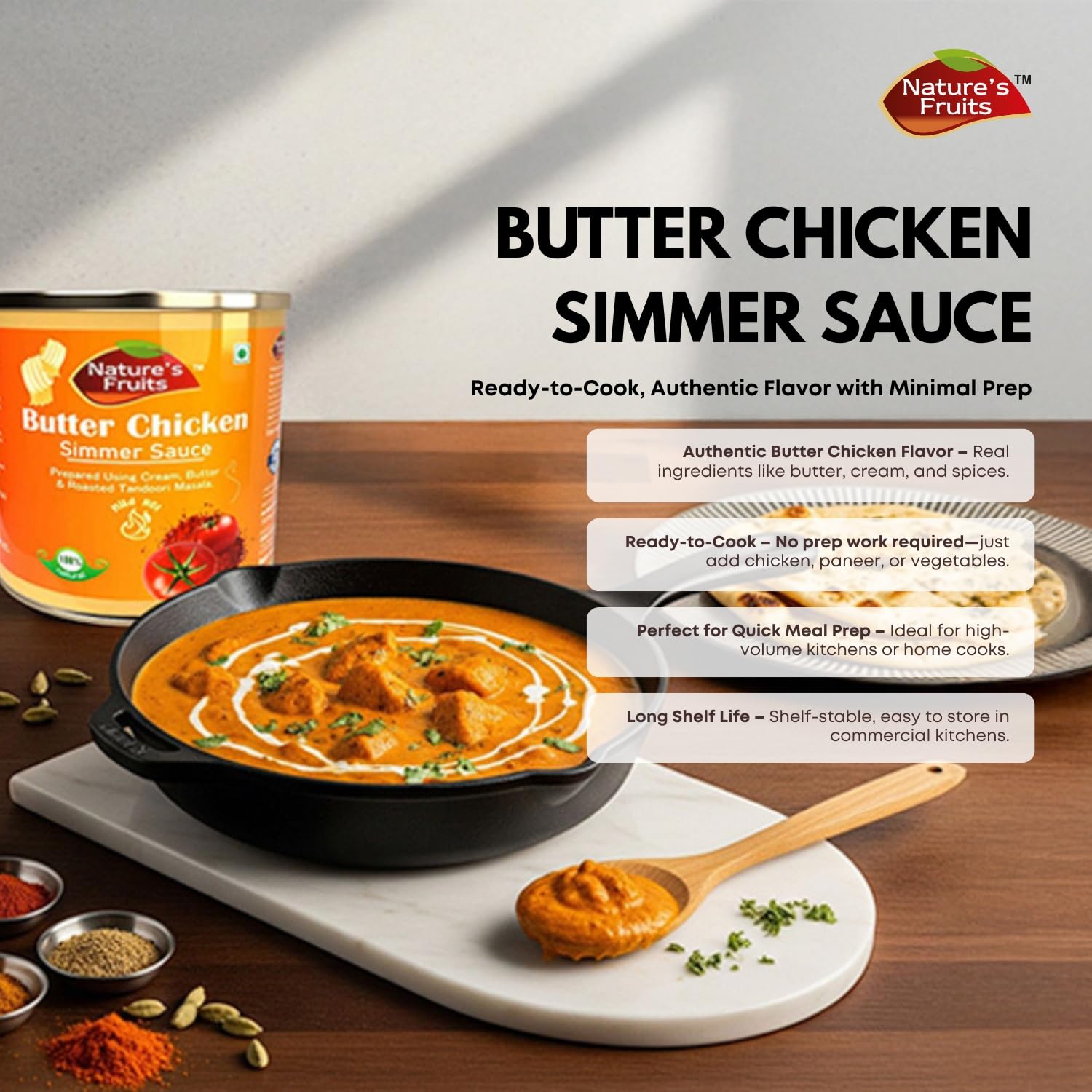 Butter Chicken Simmer Sauce - 14 oz - Creamy Tomato-Based Indian Sauce - Ready-to-Cook for Chicken or Paneer - Ideal for Restaurants & Catering