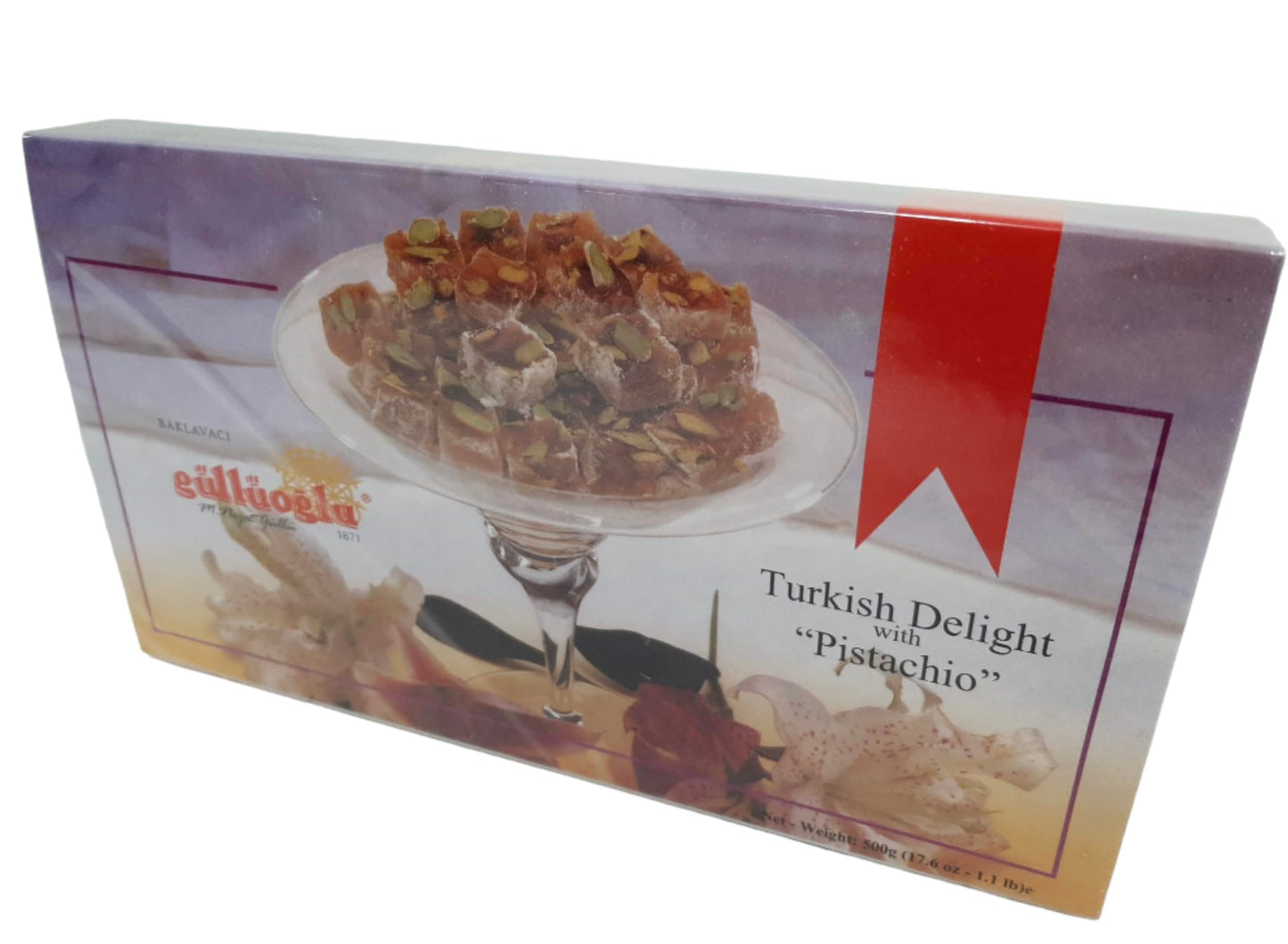 Gulluoglu Turkish Delight with Pistachio, 17.6oz - 500 gr (1 pack), daily fresh shipment from Istanbul/Turkey