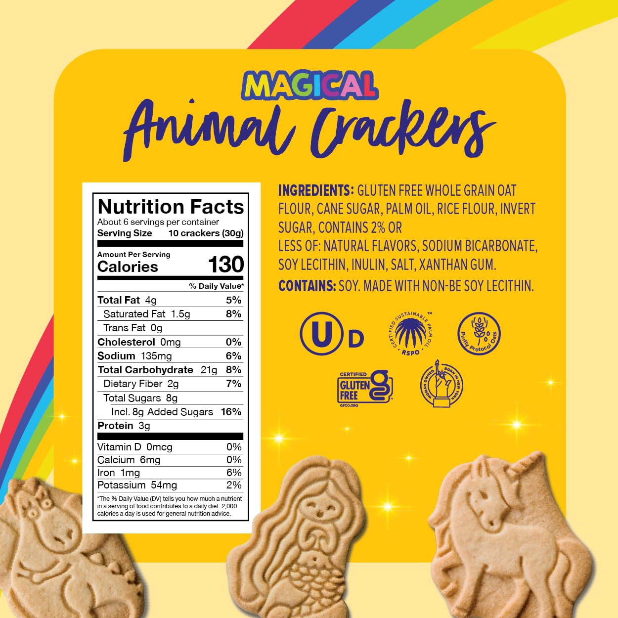 Goodie Girl Magical Animal Crackers - Gluten Free, Peanut Free, Dairy Free, Egg Free - Fun Shapes Like Unicorns & Mermaids - 6 oz Boxes (Pack of 3)