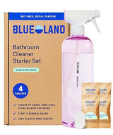 BLUELAND Bathroom Cleaner, Starter Set, Eucalyptus Mint Scent, Spray Bottle with 4 Refill Tablets, Eco-Friendly Cleaning Supplies, 4 x 24 Fl oz
