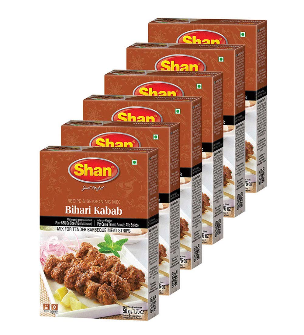 Shan Bihari Kabab Recipe and Seasoning Mix 1.76 oz (50g) - Spice Powder for Tender Barbecue Meat Strips - Suitable for Vegetarians - Airtight Bag in