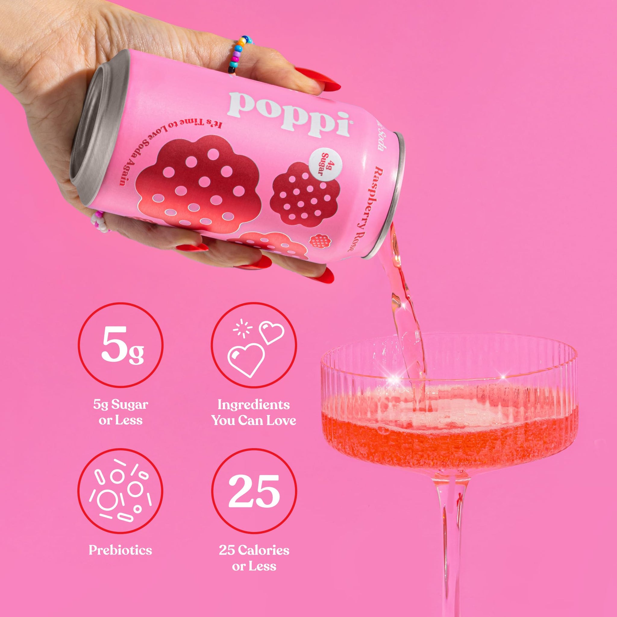 Poppi Raspberry Rose Prebiotic Soda 4PK, 12 FZ