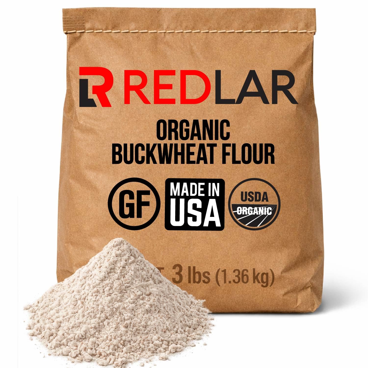 Redlar Fine Organic Buckwheat Flour | Gluten Free Flour | USDA Organic, Non-GMO, Kosher | Ideal for Pancakes, Waffles, Muffins, Quick Breads, & Crepes