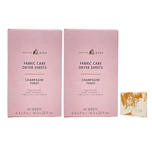 Bath & Body Works Champagne Toast Fabric Care Dryer Sheets - 2 Boxes (80 Sheets Total) - with a Peach Gardenia Sample Soap
