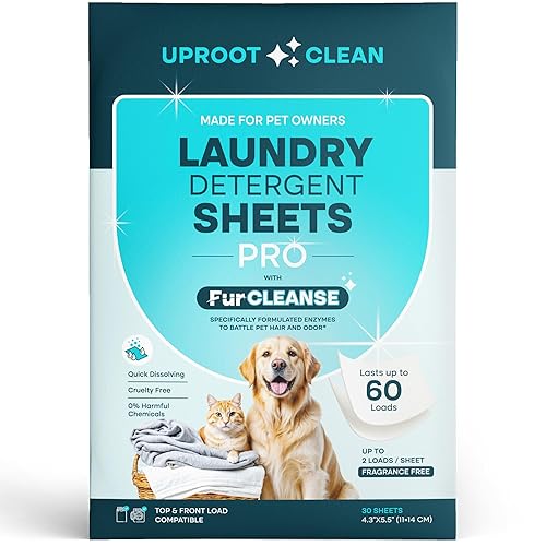 Uproot Clean Laundry Sheets Pro - 30 Pack - Fragrance-Free: Mineral-Powered Laundry Detergent Sheets Travel Pack - Eliminate Clinging Fur, Pet Odors