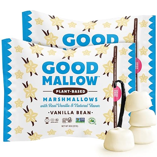 GoodMallow Vegan Marshmallows - Large Kosher Halal Gluten Free Dairy Free Healthy- Natural Gelatin Free Marshmallows for Hot Chocolate, Smores, Baking