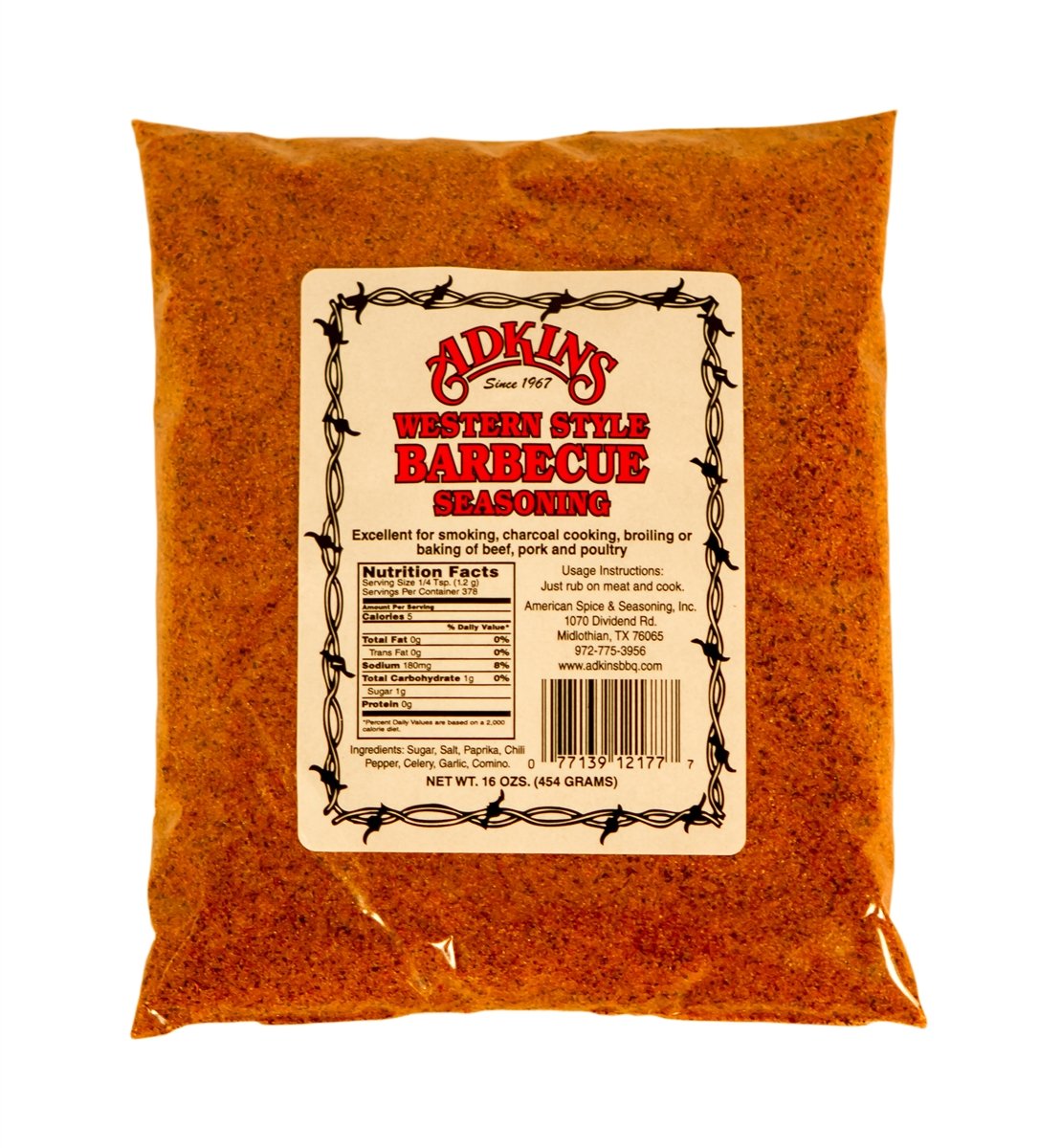 12 Pack By The Case - Adkins Western Style Barbecue BBQ Seasoning 16 OZ All Natural