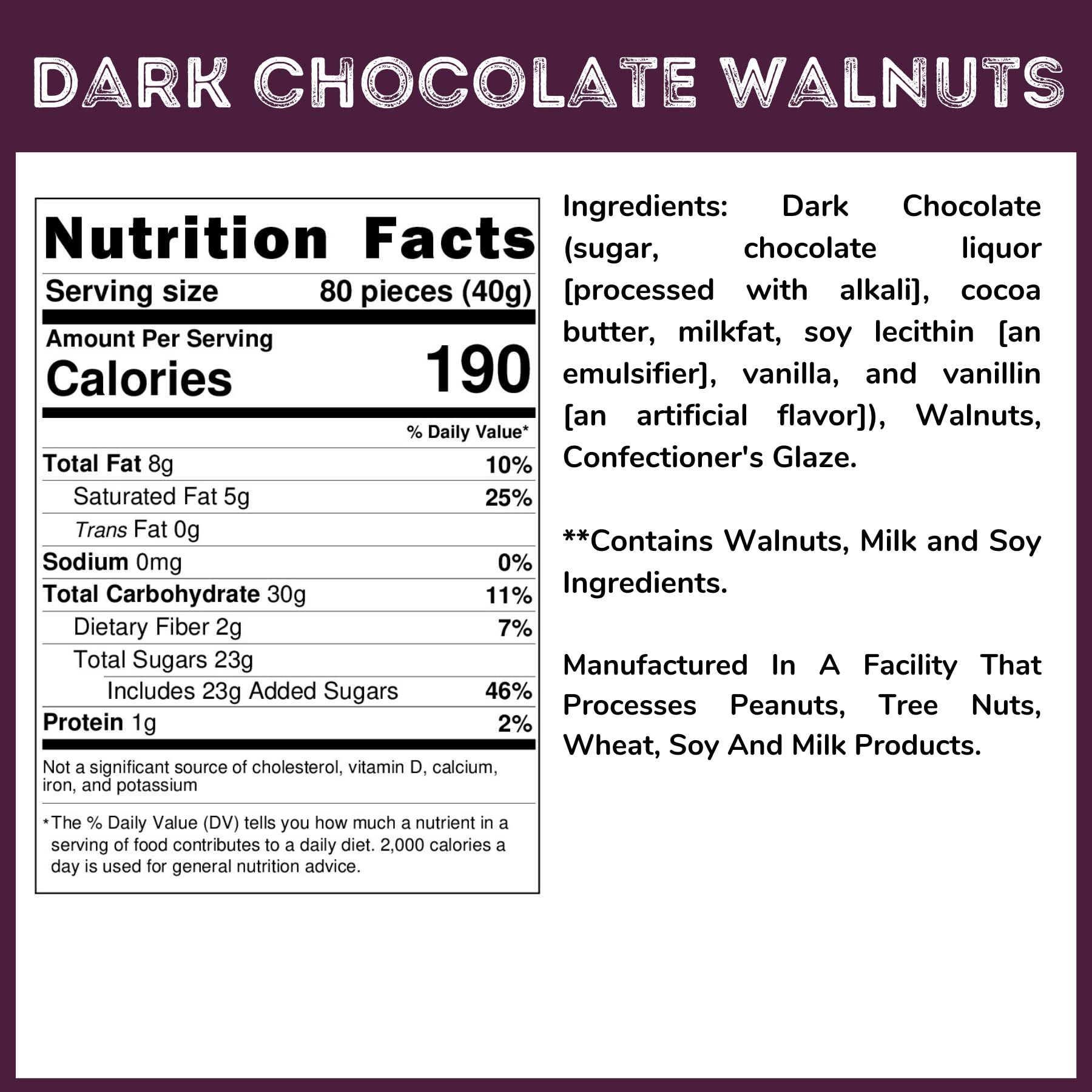 Dark Chocolate Covered Walnuts - 1.25 Lb Tub