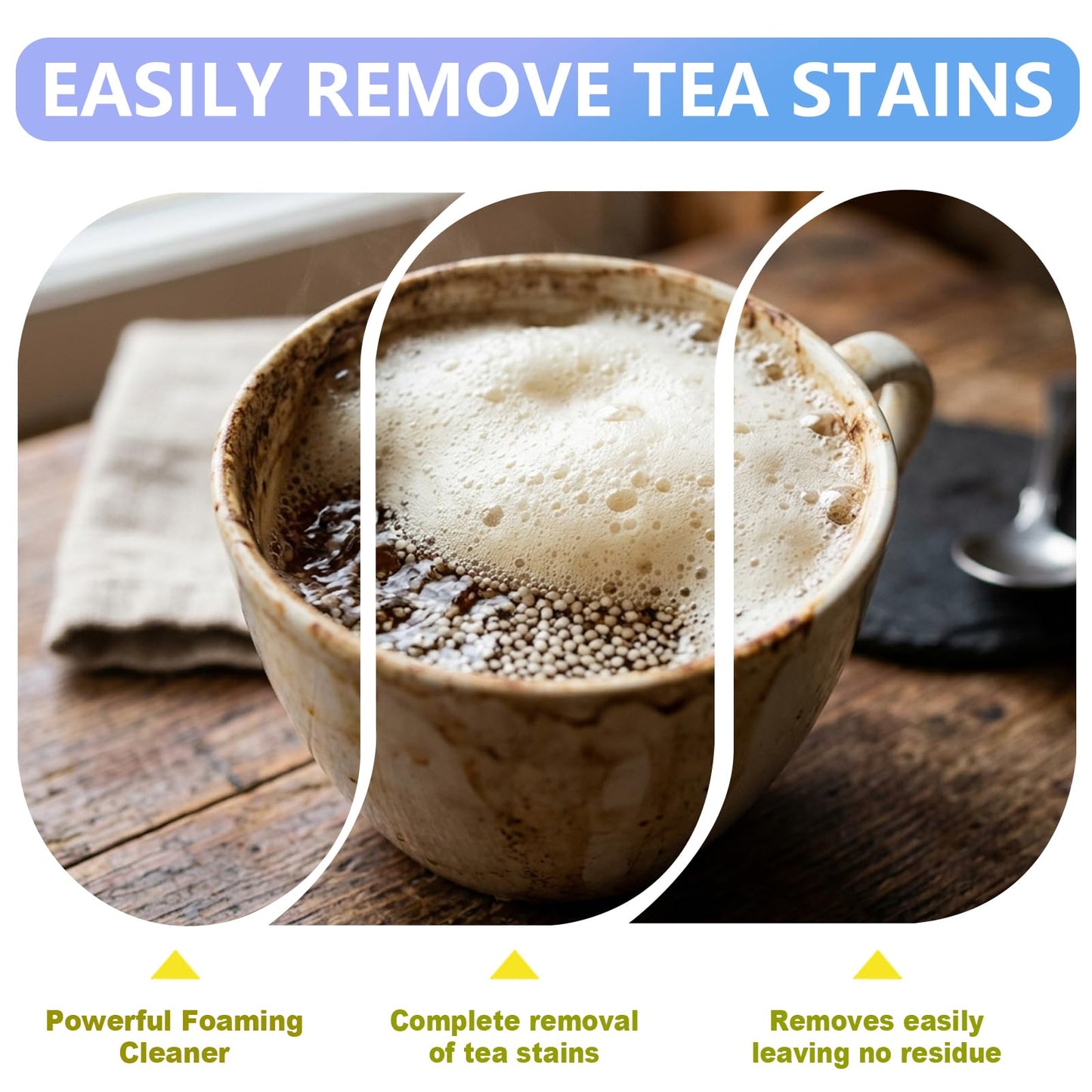 uereasy Cleaning Foam Powder for Tea Pots, Coffee Mugs, & Stainless Steel, Tea & Coffee Stain Remover, Effectively Removes Stains, Restoring a New