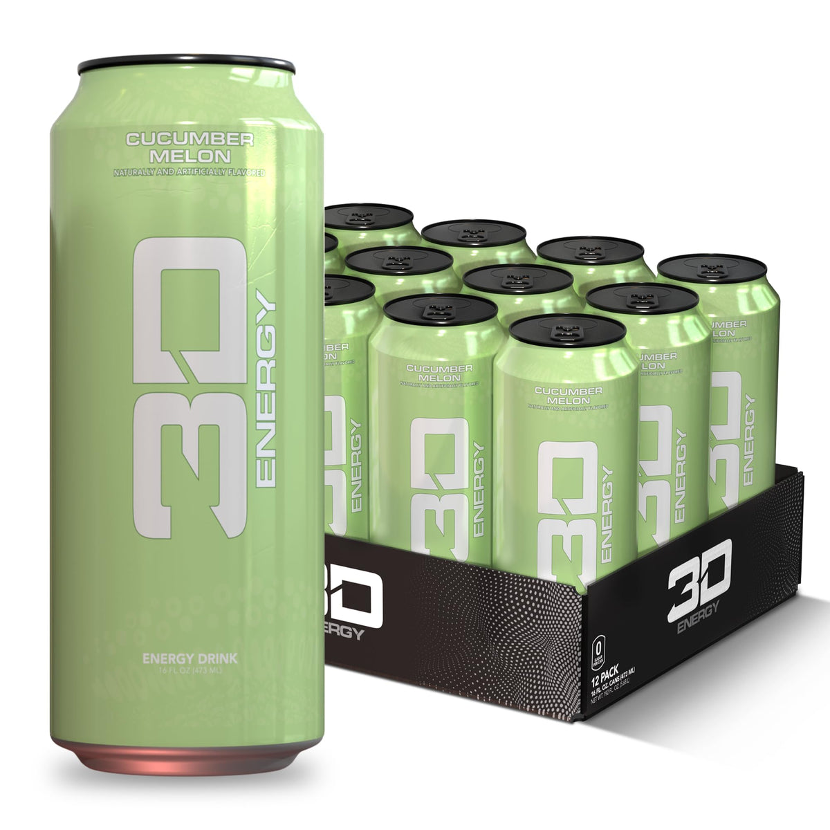 3D Sugar Free Energy Drink, Cucumber Melon, 16oz Cans, 12 Pack