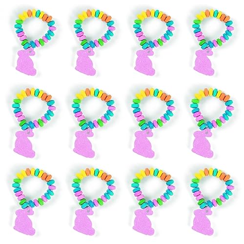 Fun Express Easter Candy Stretchable Edible Bunny Bracelets - Great for Easter Egg Hunts and Other and Spring Celebrations (12 Pieces)