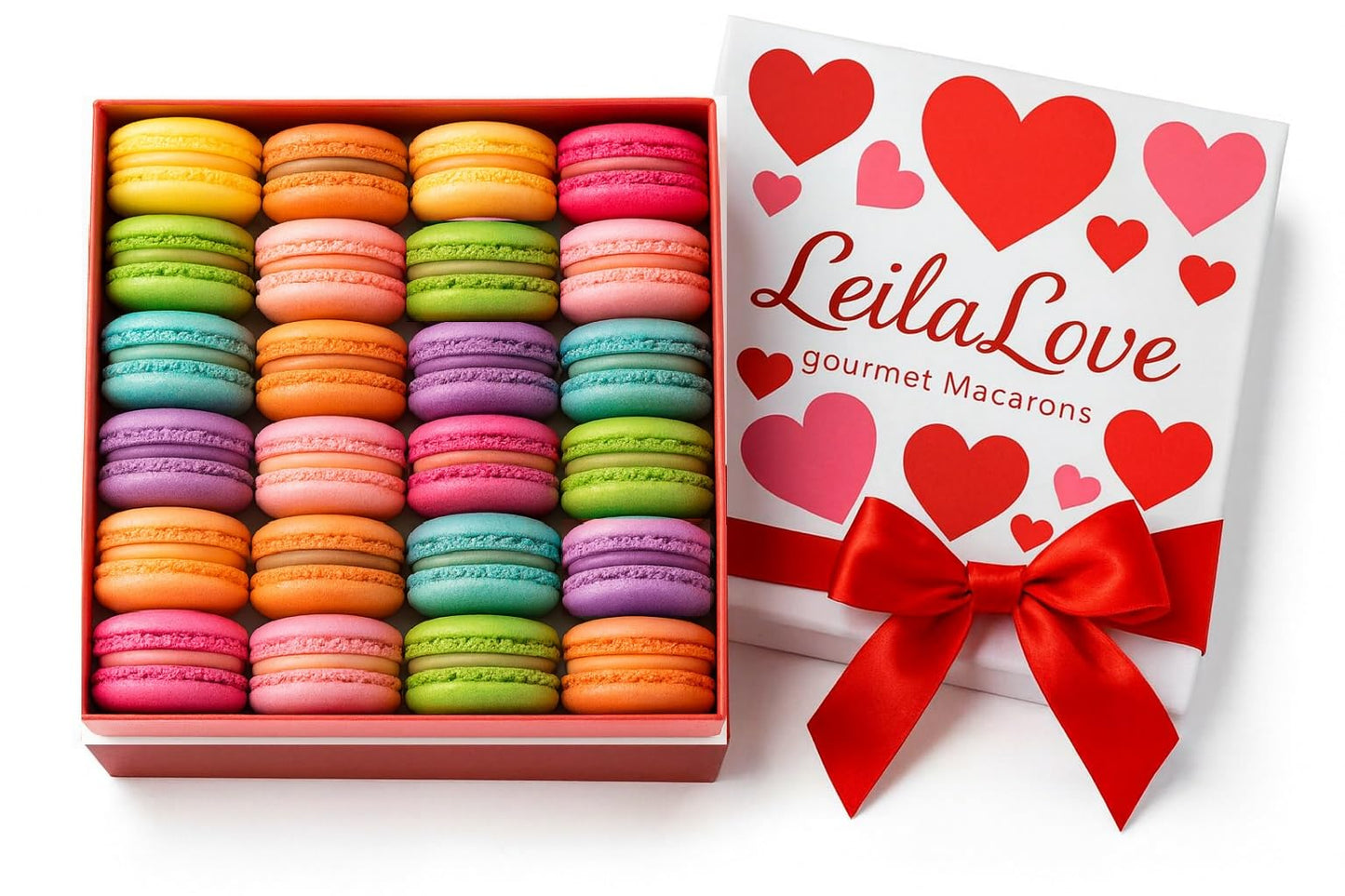 LeilaLove Macarons 21 mon Amour gift box with individually wrapped macarons
