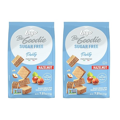 Gastone Lago Party Wafers Cookies, Hazelnut Sugar Free - 7.5 oz Each (2-Pack) | Italian Crispy Wafer Cookies with Creamy Hazelnut Filling